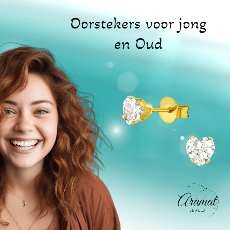 Zirkonia Hart Oorbellen Goudkleur – 5mm - Aramat Jewels - Oorbellen - cadeautip