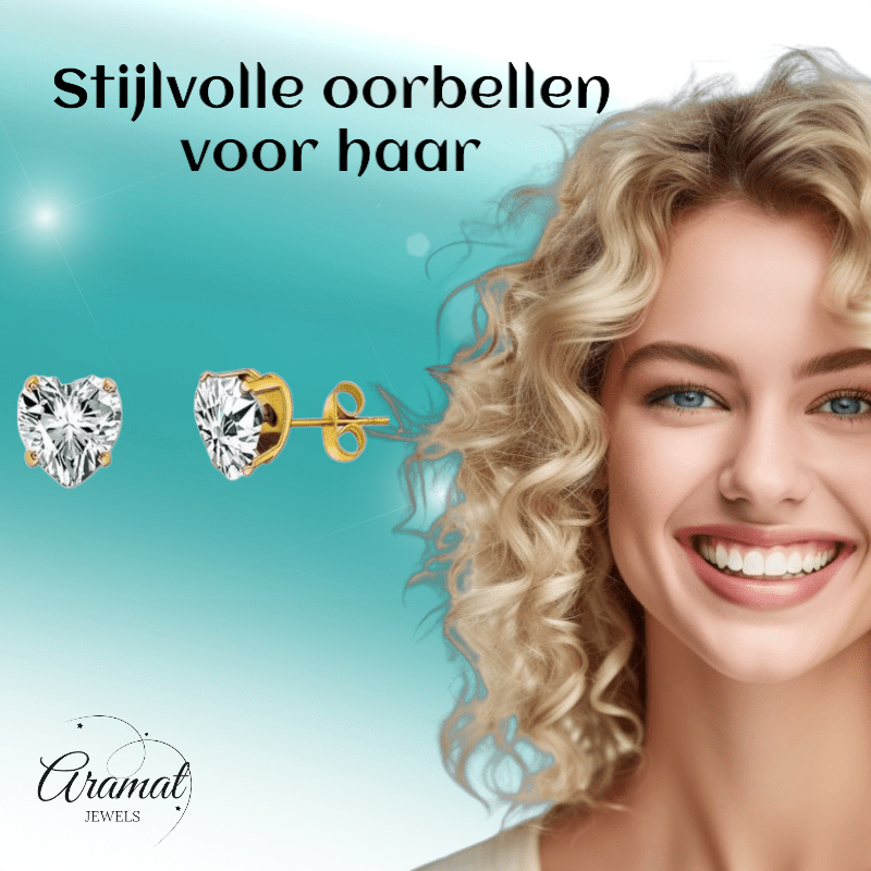 Zirkonia Hart Oorbellen Goudkleur – 6mm - Aramat Jewels - Oorbellen - cadeautip