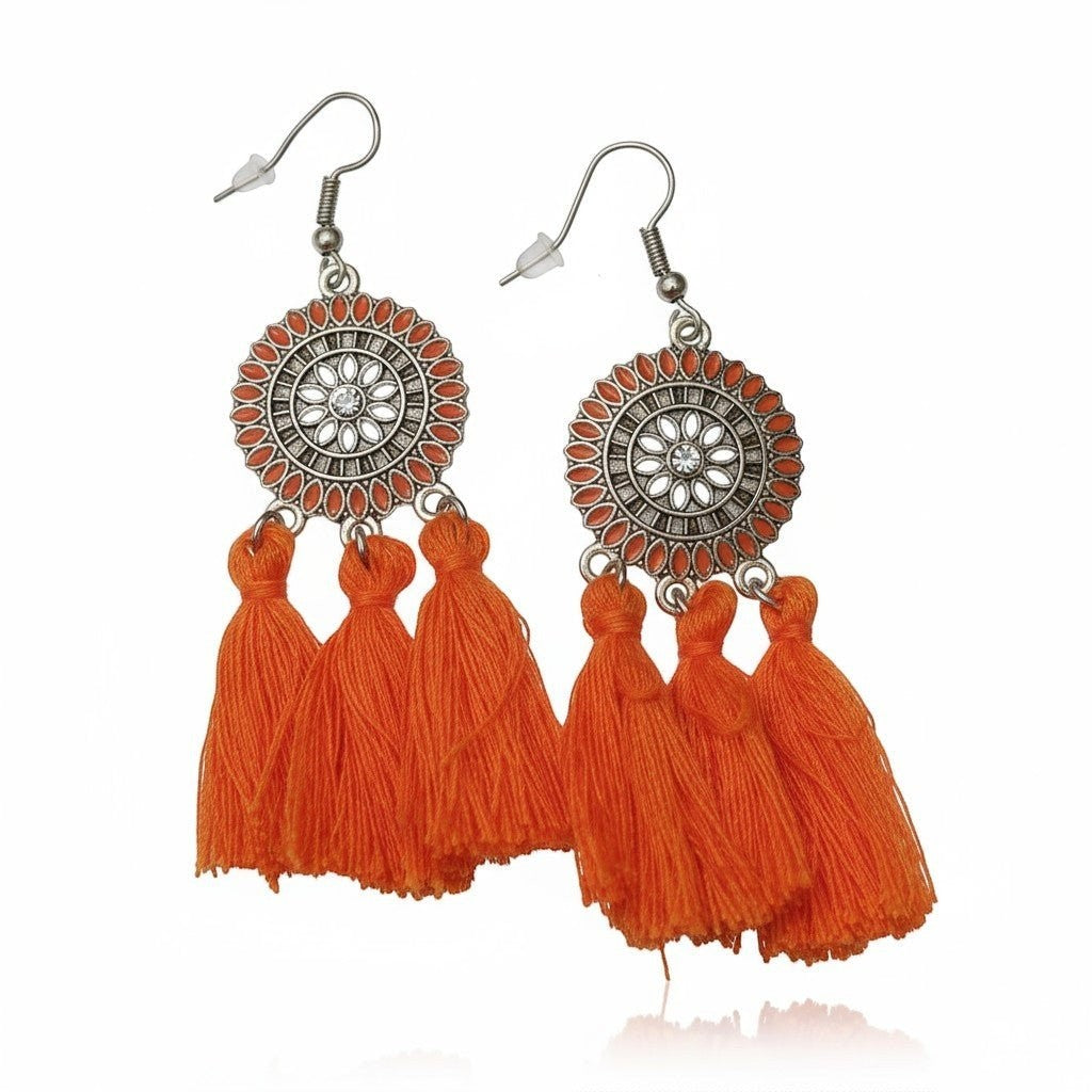 Zomerse Boho Oorhangers Kwastjes Oranje 75mm - Aramat Jewels - Oorbellen - cadeautip