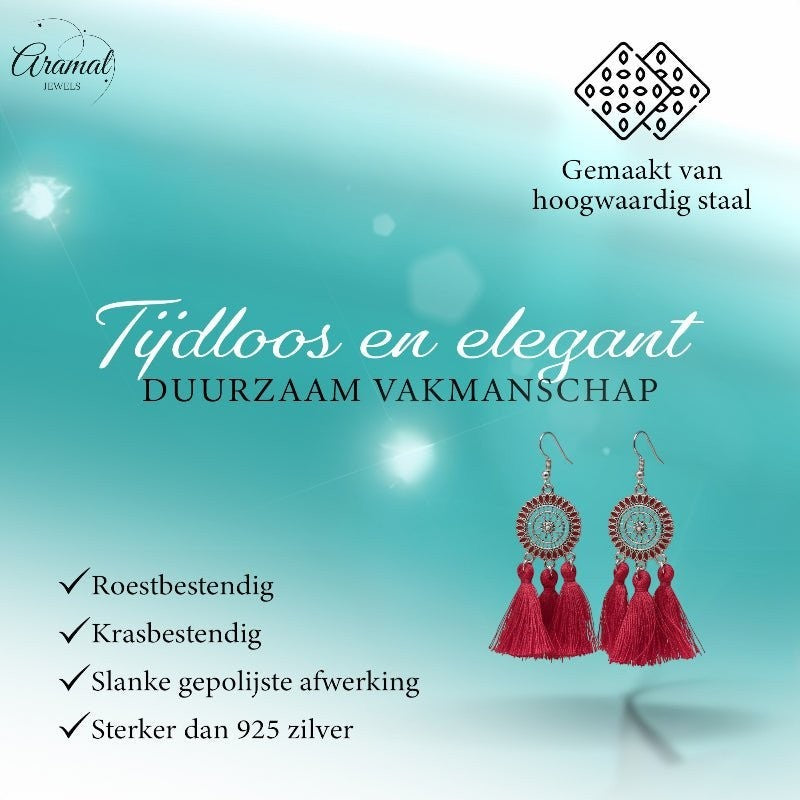 Zomerse Boho Oorhangers Kwastjes Rood 75mm - Aramat Jewels - Oorbellen - cadeautip