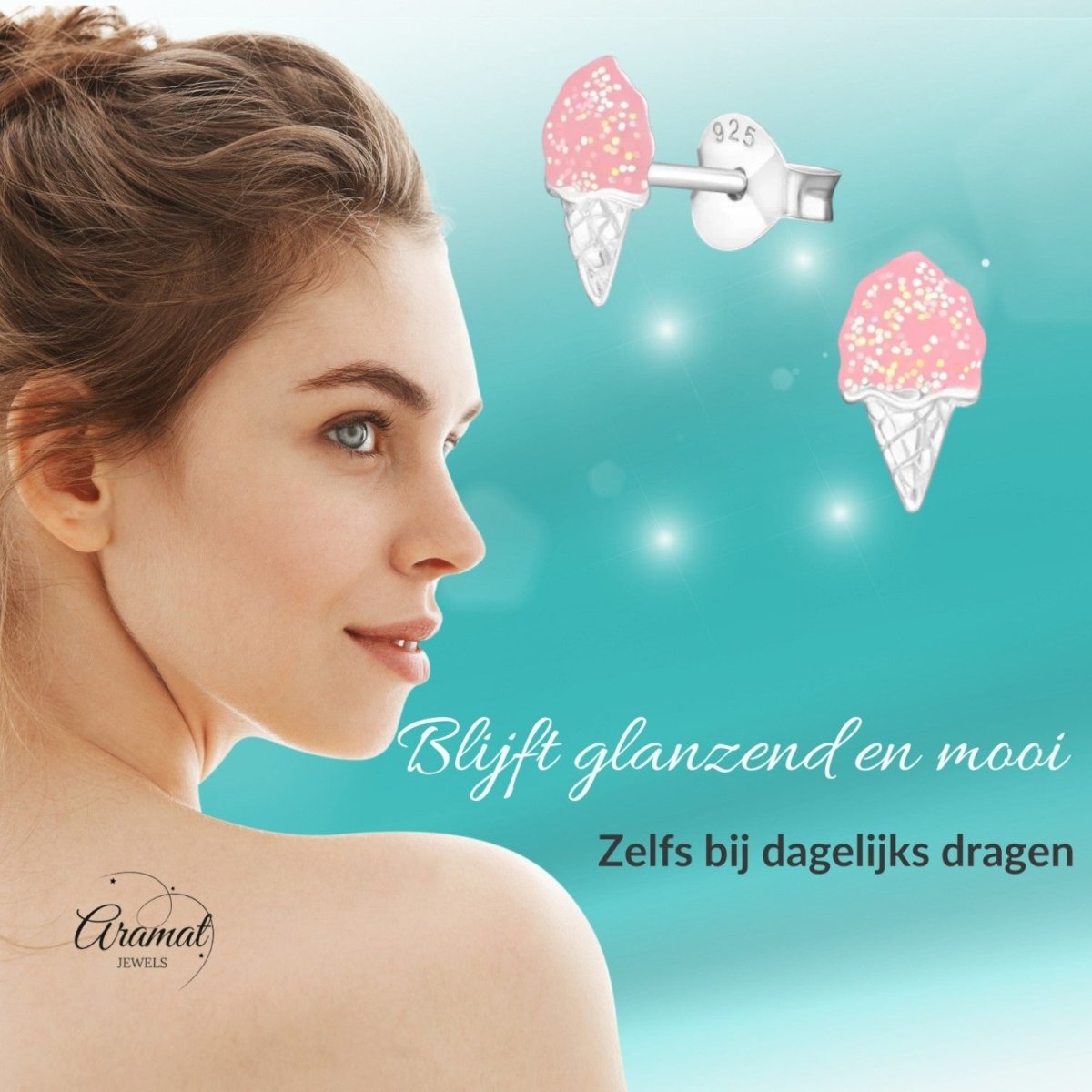 Zomerse Zilveren Ijsco Oorbellen - Aramat Jewels - Oorbellen - cadeautip