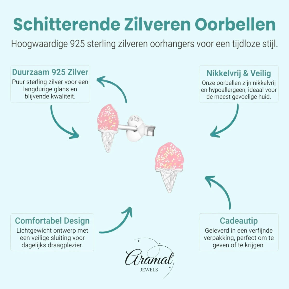 Zomerse Zilveren Ijsco Oorbellen - Aramat Jewels - Oorbellen - cadeautip