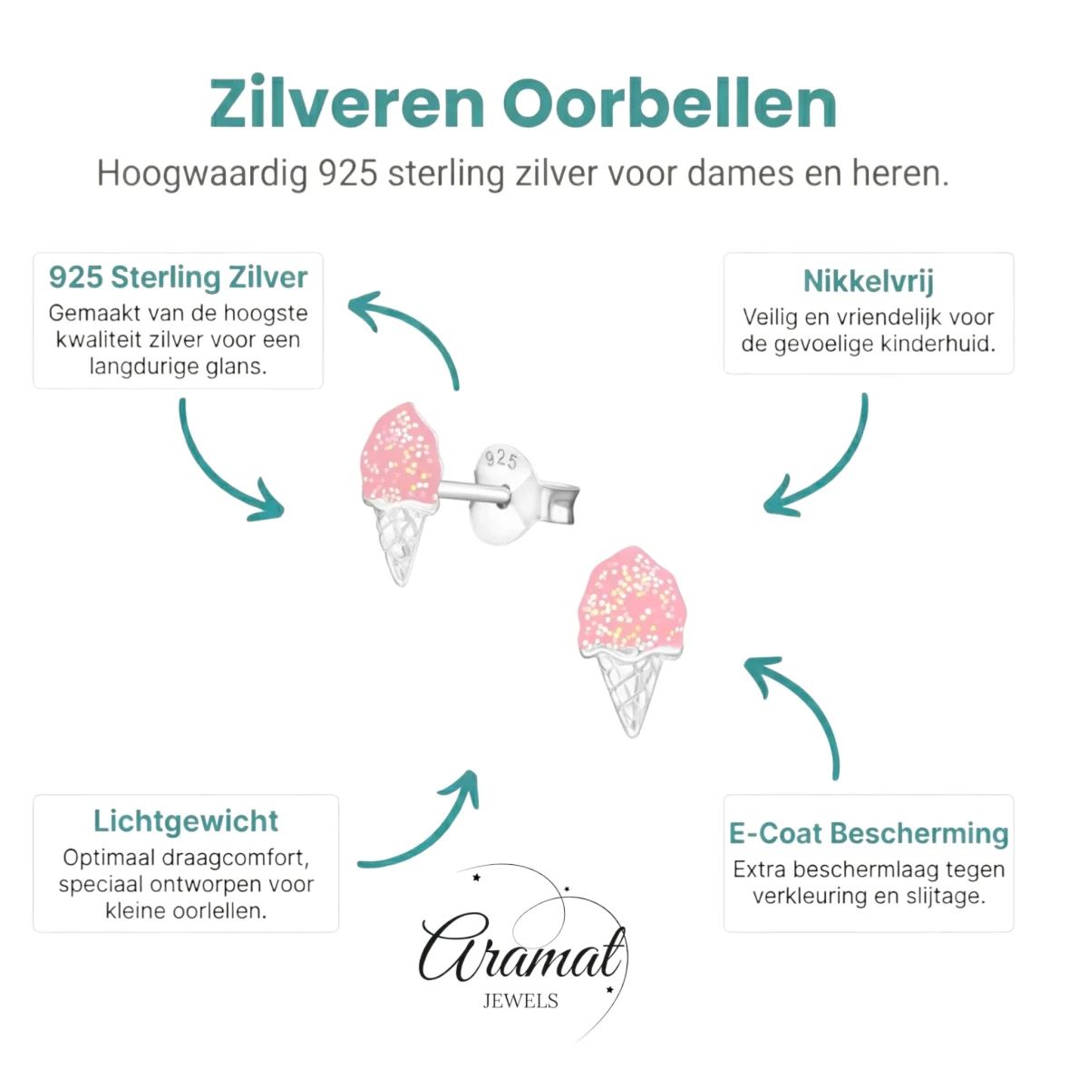 Zomerse Zilveren Ijsco Oorbellen - Aramat Jewels - Oorbellen - cadeautip