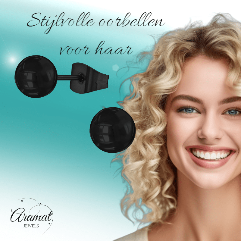 Zwarte Bolletjes Oorbellen 6mm - oor2225 - 13884 - Oorbellen kopen# - 6mm - alles - bolletjes