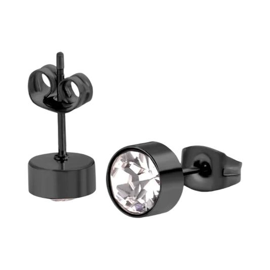 Zwarte Kristal Oorbellen Staal | 7mm - oor3752 - Oorbellen kopen# - 7mm - alles