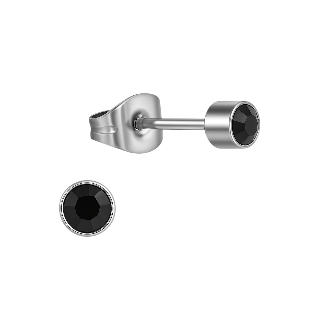 Zwarte kristal oorstekers – 4mm zilver RVS - Aramat Jewels - Oorbellen - cadeautip