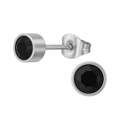Zwarte kristal oorstekers – 5mm zilver RVS - Aramat Jewels - Oorbellen - cadeautip