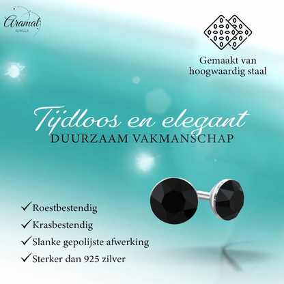 Zwarte Kristallen Mini Oorbellen – 3mm – RVS - Aramat Jewels - Oorbellen - cadeautip