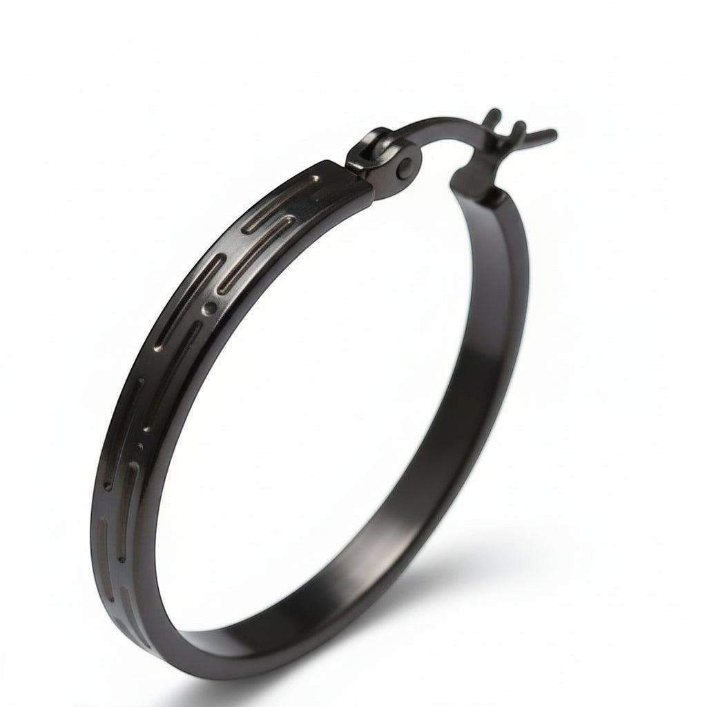 Zwarte RVS Oorringen met Grieks Motief - 25 mm - Aramat Jewels - Oorringen - cadeautip