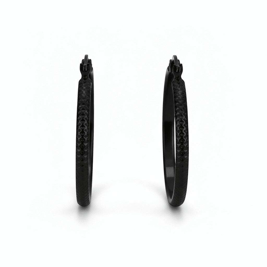 Zwarte RVS Oorringen met Puntjes Motief 25mm - Aramat Jewels - Oorringen - cadeautip