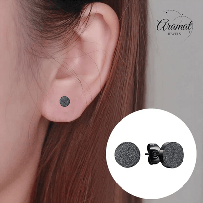 Zwarte RVS Oorstekers Sandblasted 6mm - Aramat Jewels - Oorbellen - cadeautip