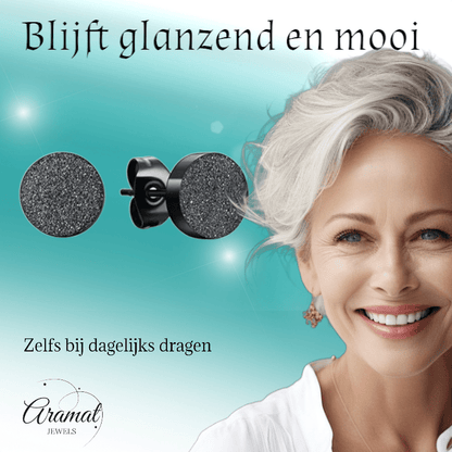 Zwarte RVS Oorstekers Sandblasted 6mm - Aramat Jewels - Oorbellen - cadeautip