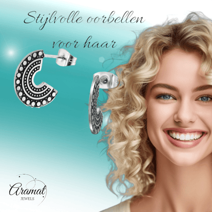 Zwarte Stalen Hoepel Oorbellen - Bali oorstekers - oor1628 - 31640 - Oorbellen kopen# - 15mm - alles