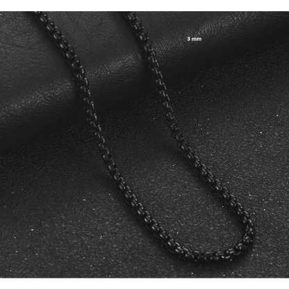 Zwarte ketting met afgeronde schakels.