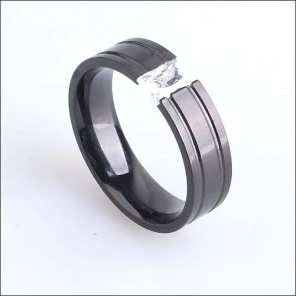 Zwarte Stalen Ring met Zirkonia - Breedte 4 Mm