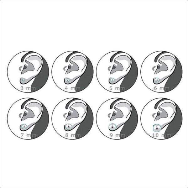 Een Set Van Zes Oor Knopjes Op Een Witte Achtergrond Met Stalen Oorbellen Cone Lila 6mm.
