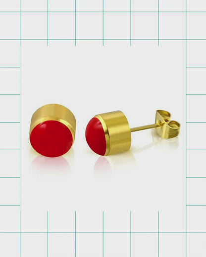 stalen Goudkleurige oorknopjes met Rood Emaille 4mm