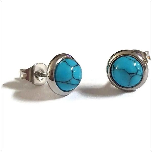 Turquoise Stone Stud Earrings On White Surface By Aramat Jewels®