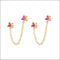 Gouden Oorbellen Met Roze Stenen Van Goldplated-oorbellen-met Kettinkje- 3 Steentjes